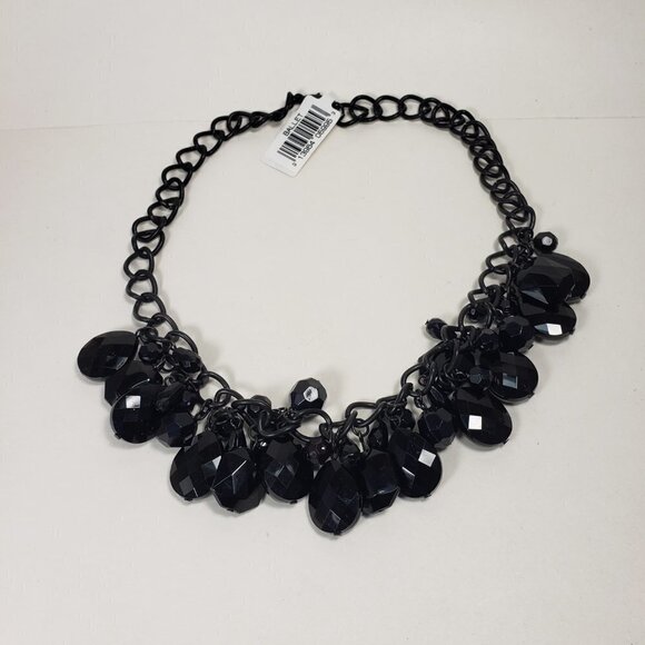 Black Beaded Statement Necklace – Faceted Cluster on Glossy Chain, 20" Jewelry - Picture 9 of 10